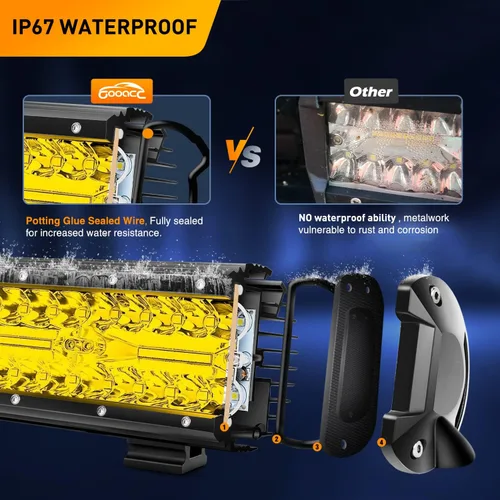 Vista 6 de GOOACC Barra de luz LED ámbar de triple fila de 12 pulgadas, 240W, 30000LM, combo de inundación y foco, luz de trabajo todoterreno para conducción