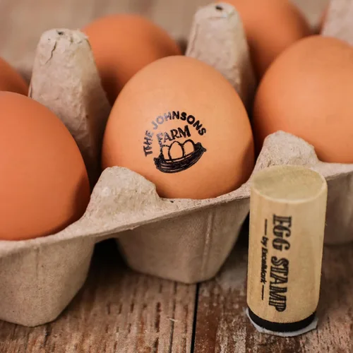 Vista 6 de ExcelMark Sello de huevo - Sello de goma personalizado para huevos - Granja de pollos (diseño 1)