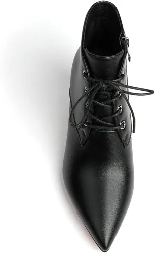 Vista 4 de Eldof Botines de tacón bajo para mujer, con puntera puntiaguda, 2.3 pulgadas, con cordones, cómodas botas para caminar