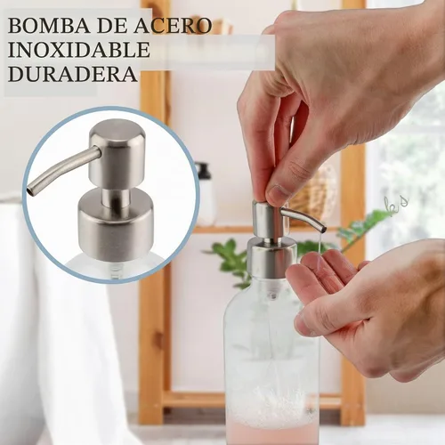 Vista 4 de Cornucopia Brands Botellas de vidrio transparente de 8 onzas con bombas de loción de acero inoxidable (paquete de 4); dispensadores de bomba