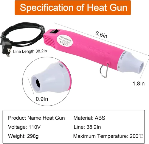 Vista 8 de Mini pistola de calor, pistola de aire caliente portátil de 300 W para manualidades de resina acrílica, manualidades de secadora, pistola de calor