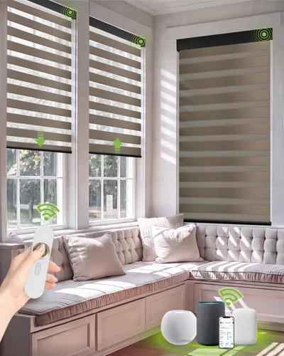 Vista 9 de Persianas motorizadas de cebra con control remoto, persianas Beige
