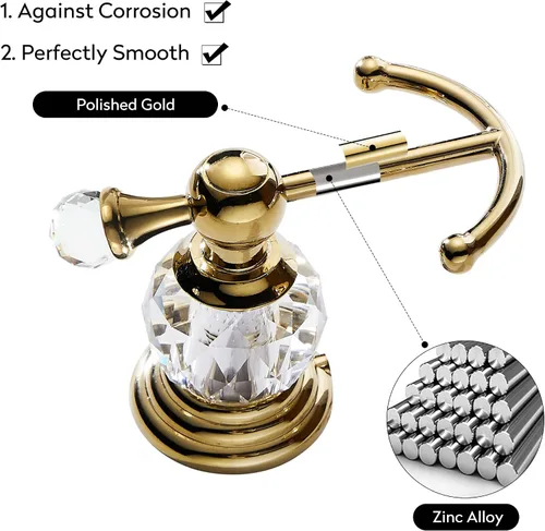 Vista 9 de WINCASE Toallero de cristal doble,Gancho de toalla dorado,Toallero de 24 pulgadas para baño montado en la pared