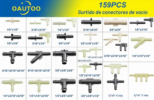 Vista 4 de Conector de tubo de vacío automotriz de 32 tamaños Kit surtido de conectores en T de vacío 1/8 "3/16" 1/4" 5/16" 3/8