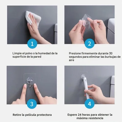 Vista 5 de Gancho adhesivo de pared, juego de ganchos autoadhesivos resistentes y engrosados, 16 piezas, carga máxima de 33 libras, transparente, impermeable