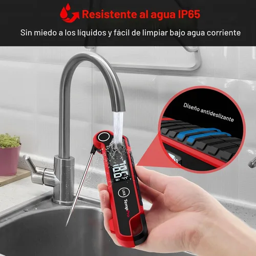 Vista 6 de TempPro TempSwift - Termómetro digital para carne de lectura instantánea Cooking Thermometer with Large Auto-Rotating LCD Display, Waterproof Food