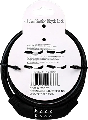 Vista 3 de Candado de bicicleta de combinación de acero flexible de 4 pies con mecanismo de autoajuste, 0.315 pulgadas de grosor con cubierta de PVC, código