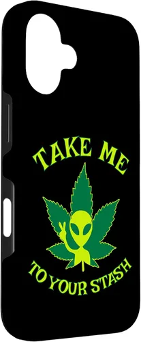 Vista 3 de iPhone 16 Alien Weed Leaf Stoner 420 Stash Fiction Pot Lovers Design Case