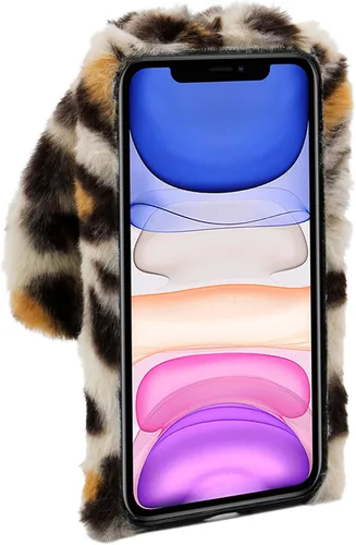 Vista 4 de 3D Bunny Ears Plush Case for iPod Touch 5/6 / 7 with Crossbody Strap, Winter Warm Handmade Bling Diamond Soft Rabbit Fluffy Furry Fur Shockproof