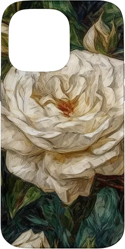 Vista 21 de iPhone 16 Van Gogh Art White Flower White Roses Case