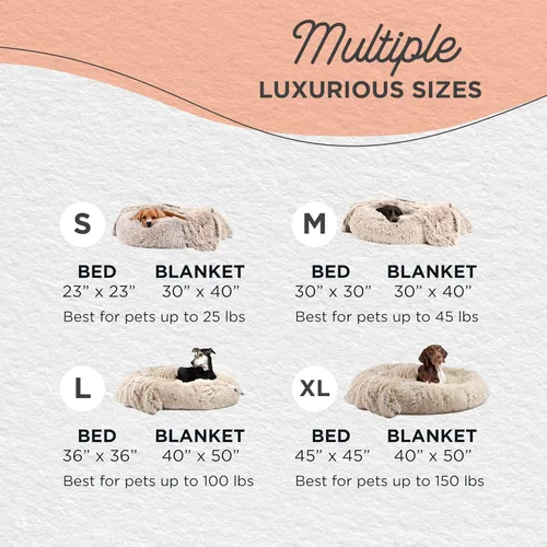 Vista 6 de Best Friends by Sheri The Original Calming Shag Donut Cuddler - Juego de cama para perros y gatos + manta para mascotas, color gris pardo, tamaño S