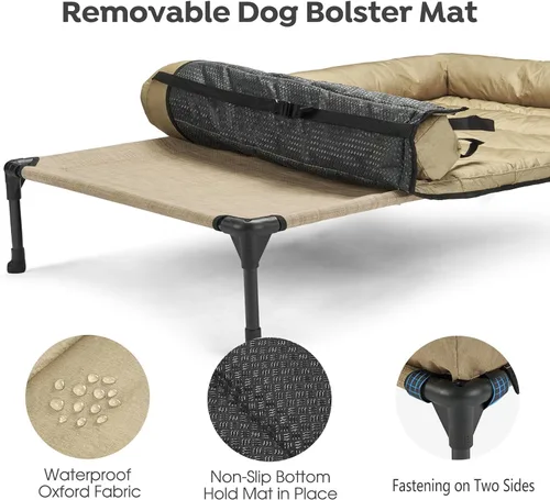 Vista 4 de Veehoo Cama Elevada Refrescante para Perro Añade Cojín Bolster Extraíble Impermeable Alfombrilla, Cuna Elevada para Mascotas con Malla Teslin