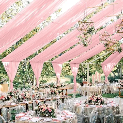 Vista 27 de 6 paneles de cortinas de techo azul bebé para boda, cortinas de techo de 5 pies x 10 pies, tela de drapeado para arco de boda, cortinas