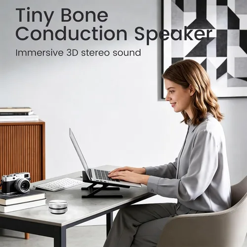 Vista 7 de Altavoz de conducción ósea inalámbrico Mini, altavoz Bluetooth portátil con graves estéreo, absorción magnética, micrófono integrado y radio FM