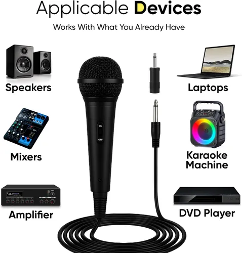 Vista 7 de Bowens Micrófono dinámico con cable, micrófono vocal con cable de 15 pies y adaptador de 1/4 de pulgada a 0.138 in, micrófono cardioide de karaoke