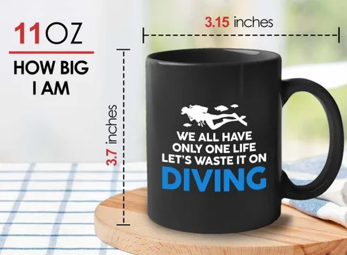 Vista 11 de Taza de café de buceo de 11 onzas, color negro, sumerge en la felicidad, actividades de respiración subacuática, pasatiempos, natación, ascenso