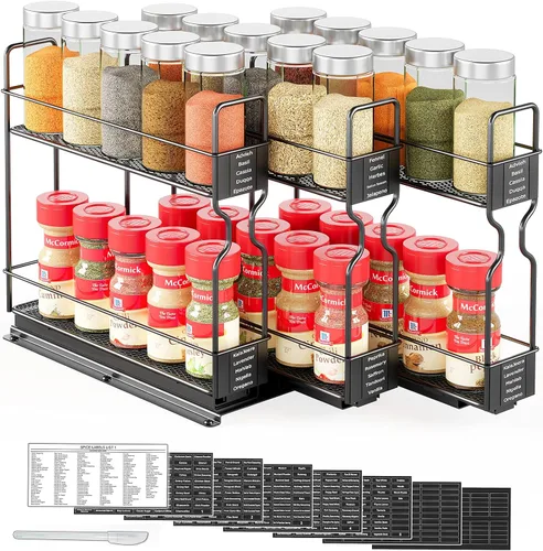 Vista 7 de SpaceAid Organizador de estantes de especias extraíble para gabinete, organizador de condimentos deslizante y resistente para cocina, organizador