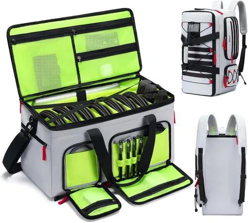 Vista 8 de Bolsa para cables DJ con divisores desmontables para equipos y equipo de música, azul