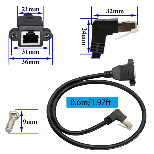 Vista 3 de Cable de extensión de red LAN RJ45 en ángulo descendente de 90° Cat6 RJ45 de 90 grados macho a hembra blindado para red Ethernet Cable de extensión