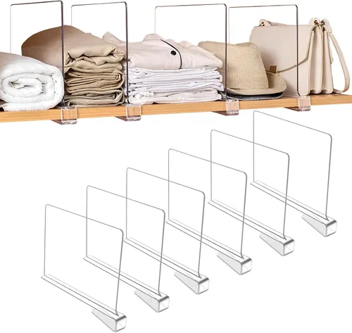 Vista 9 de Sooyee Paquete de 8 separadores de estantes acrílicos negros, perfectos para armarios, cocina, dormitorio, organización de estanterías
