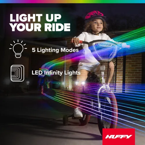 Vista 3 de Huffy Electro-Light Kid’s Bike with LED Lights, Durable Steel Frame, Coaster Brake, Removable Training Wheels, Ages 4-6, Grey/Red Gris/Rojo