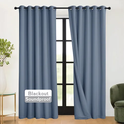 Vista 36 de RYB HOME - Cortinas con cancelación de ruido de 63 pulgadas de largo, juego de 2 paneles, 3 capas totales, cortinas opacas, insonorizadas