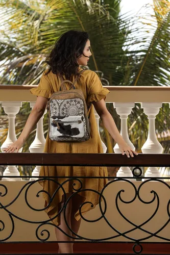Vista 2 de Myra Bag Floral Purses for Women - Genuine Leather and Canvas Floral Purse with Flower Print, Flower Handbags for Women