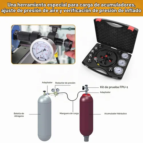 Vista 2 de Kit de carga de acumulador de nitrógeno hidráulico Hotrose, kit de llenado de nitrógeno, sistema de prueba de presión de nitrógeno con 7
