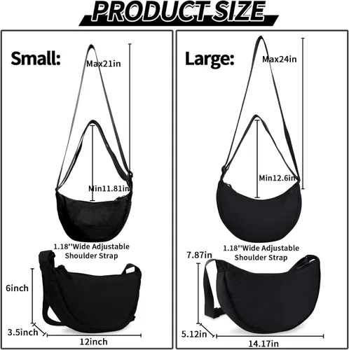 Vista 2 de Nylon Crescent Crossbody Bag for Women Purses Trendy Men,Small Travel Sling Bag Hobo