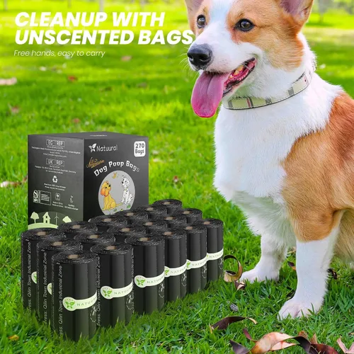 Vista 6 de Bolsas compostables certificadas para excremento de perro, 270 bolsas de 18 rollos, bolsas para excrementos para perros hechas de almidón de maíz