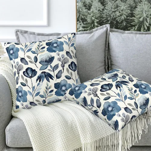 Vista 5 de Fundas de almohada Naqiuli azules florales de 16x16 pulgadas, juego de 2 fundas de almohada decorativas, fundas de cojín para dormitorio, sala
