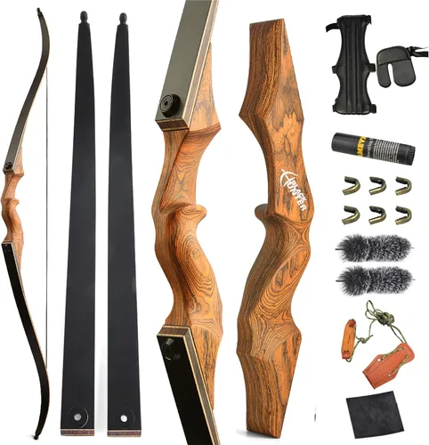 Vista 9 de 60” Black Hunter Original Recurve Bow for Adults American Hunting Longbow Archery Bow 20-60lbs Right Handed for Archery Hunting Shooting Practice
