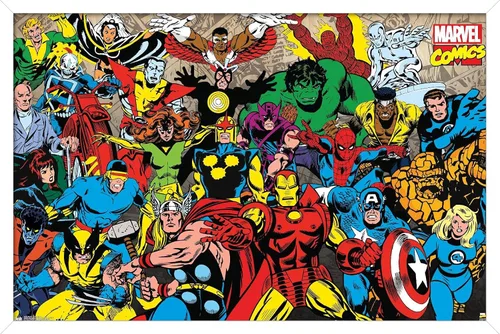 Vista 13 de Trends International Marvel Comics - Póster de pared de línea retro, 14.725 x 22.375 pulgadas, versión enmarcada de madera de granero