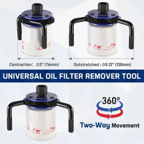 Vista 5 de WORKPRO Llave de filtro de aceite magnética ajustable, herramienta de extracción universal de 3 mandíbulas 3"–5" (76–130mm), diseño de bloqueo