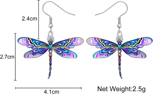 Vista 5 de Bonsny Aretes de acrílico con forma de libélula de acrílico, joyería de moda para mujeres y niñas