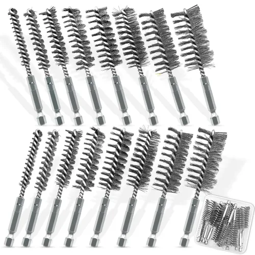 Vista 7 de Juego de 16 cepillos de taladro de latón – Cepillo de limpieza de alambre de latón – vástago hexagonal de 1/4 pulgadas para taladros eléctricos
