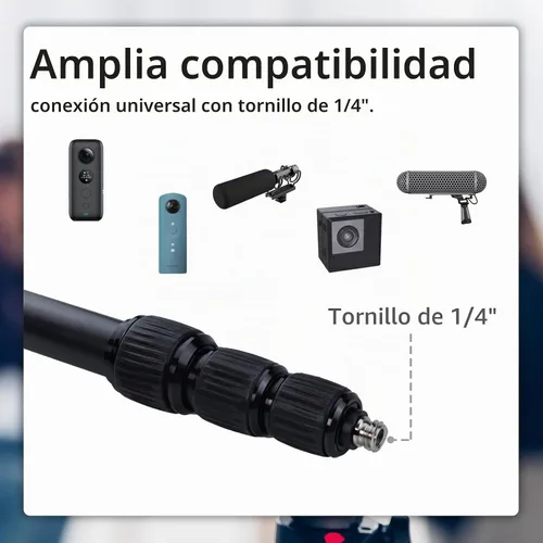 Vista 4 de Poste portátil de mano, 4 secciones estirable de aleación de aluminio de mano con interfaz de 1/4" 3/8" / 4 correas adhesivas