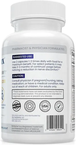 Vista 8 de Zen Nutrients NeuraZenX Suplemento de Apoyo Nervioso y Apoyo para Neuropatía Periférica con 1200mg de Ácido Alfa Lipoico (ALA), Benfotiamina