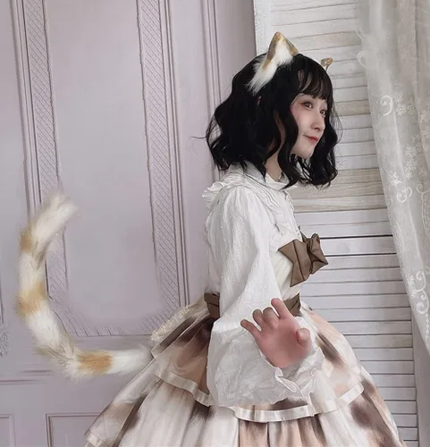 Vista 7 de Fxaelian Juego de 2 diademas largas de cola y orejas de gato para cosplay, accesorios de disfraz