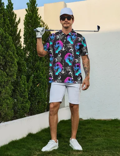 Vista 3 de Camisas de golf divertidas para hombre, camisas polo hawaianas de los años 80, camisas polo divertidas hawaianas para playa, verano, golf