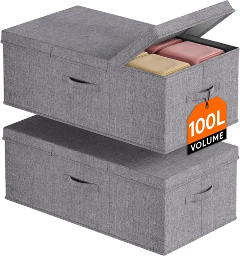 Vista 11 de Lifewit Cajas de Almacenamiento Debajo de la Cama de 80L, Organizador de Almacenamiento para Ropa Debajo de la Cama de 9.8 Pulgadas de Altura