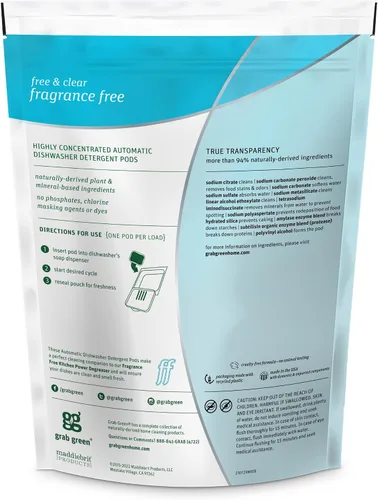 Vista 2 de Líquido lavavajillas automático Grab Green, 71100, Libre de fragancia, Verde, 1, 1 Fragrance free; Plant & mineral based; Enzyme-powered; Velcro
