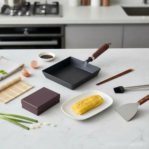 Vista 4 de Sartén japonesa Tamagoyaki de hierro fundido, pre-sazonada, tratada con nitrógeno líquido, no se oxida, lista para usar, mango de madera
