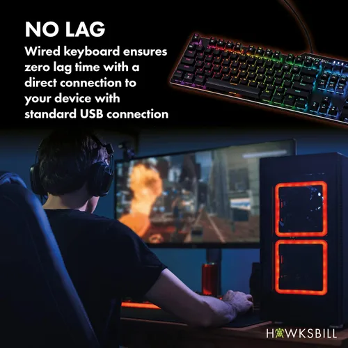 Vista 5 de Hawksbill Scorpion V1 Teclado mecánico para juegos con cable, táctil y clicky, iluminación RGB brillante, factor de forma compacto, teclas