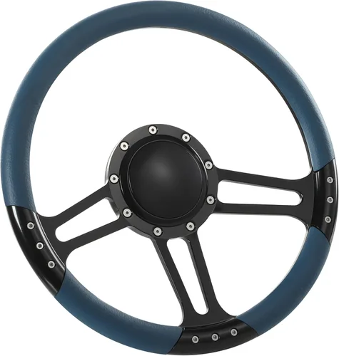 Vista 5 de Volante de 9 pernos Billet de 14 pulgadas con botón de plato y bocina de 2 pulgadas (negro)
