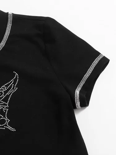 Vista 3 de SOLY HUX Camiseta corta de verano para mujer de manga corta recortada