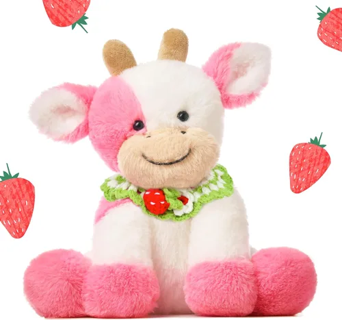 Vista 22 de Hopearl Adorable Vaca de Peluche, Juguetes de Vaca Flexible Suave, Animales de Peluche, Regalos de Cumpleaños Lindos para Niños, Niñas, Niños