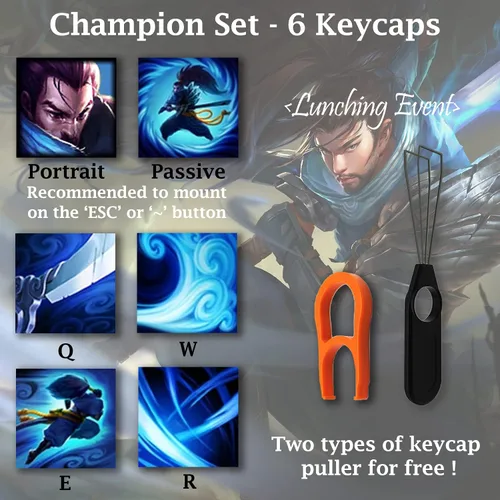 Vista 2 de League of Legends - Teclas personalizadas (Champion Alistar) - Grabado con láser con retrato de cada campeón, pasivo y habilidades. Se adapta a