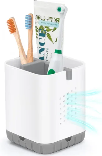 Vista 13 de Boperzi Portacepillos de dientes negros para baño, soporte eléctrico para cepillos de dientes con divisor de bambú, cepillo de dientes