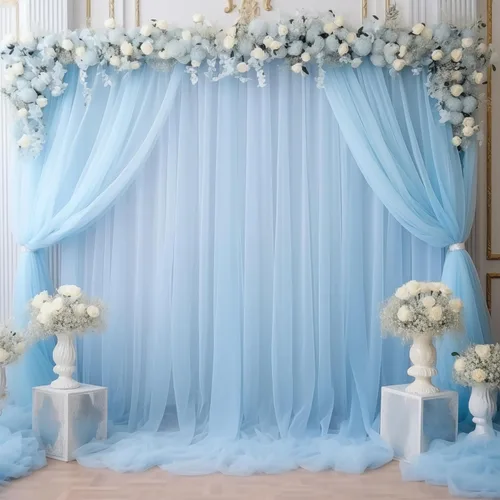 Vista 24 de Cortinas de fondo de tul azul de 10x10 para fiestas, cortina de fondo transparente para fotos de boda, cortinas para baby shower, fotografía, fiesta